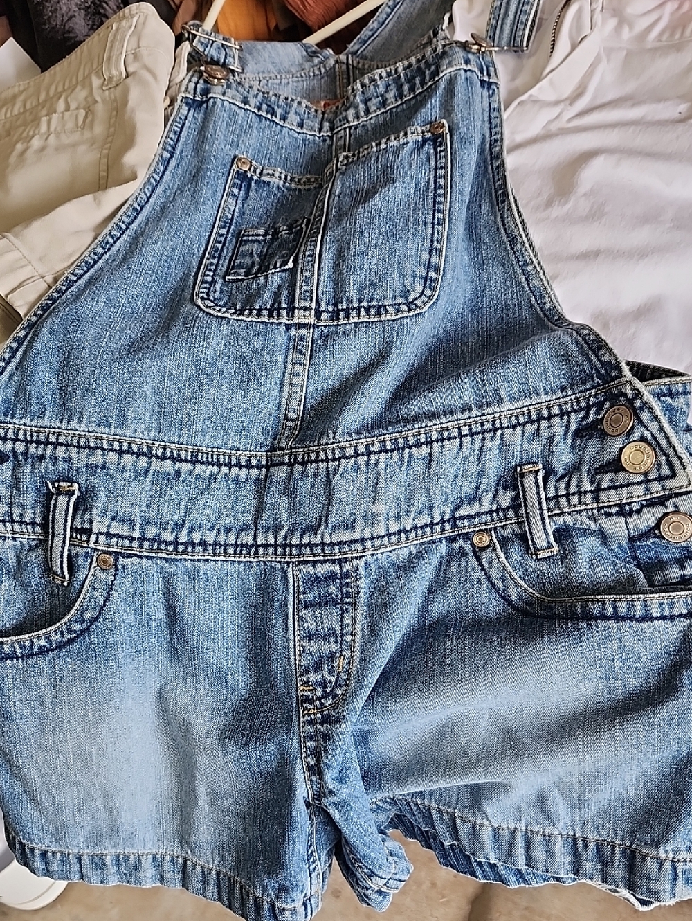 No Boundaries Light Blue Denim Short Overalls Romper